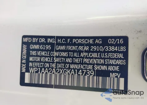 2016 Porsche Cayenne z USA, uszkodzony, nr VIN WP1AA2A2XGKA14739